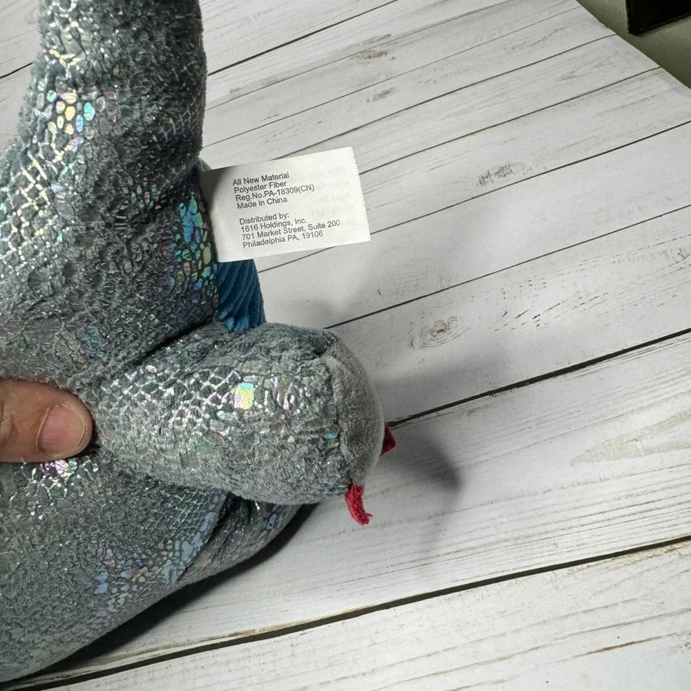 Metallic Sparkly Brontosaurus Dinosaur Plush Toy With Blue Belly & Red Spikes